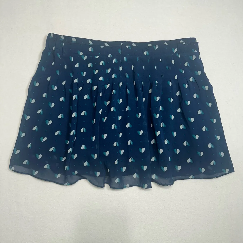 American Eagle Navy Blue Mini Skirt Heart Print Ruffled Drawstring Size Small - Image 2