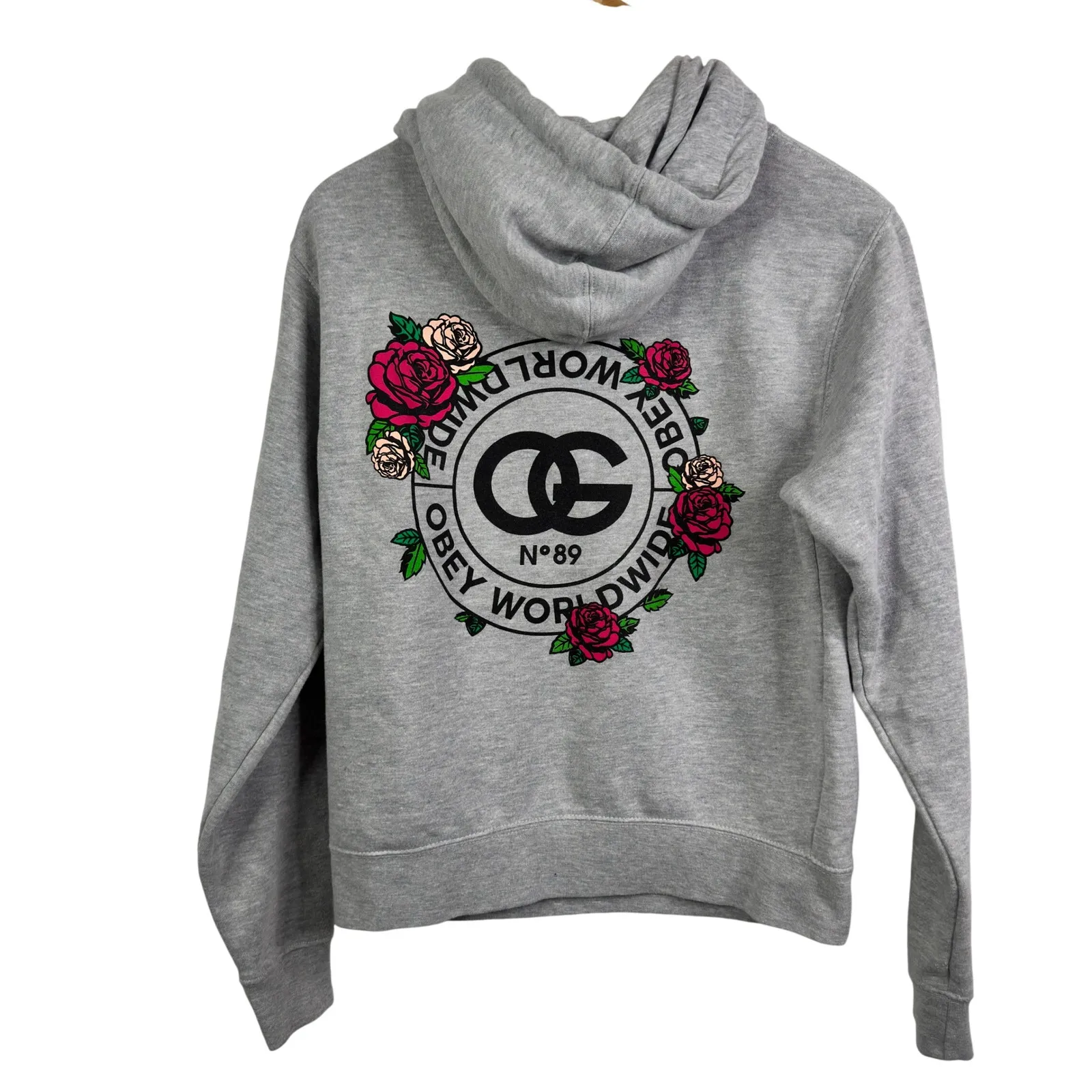 OBEY Propaganda Worldwide Rose Graphic Hoodie Sweatshirt Gray Size S - Image 3