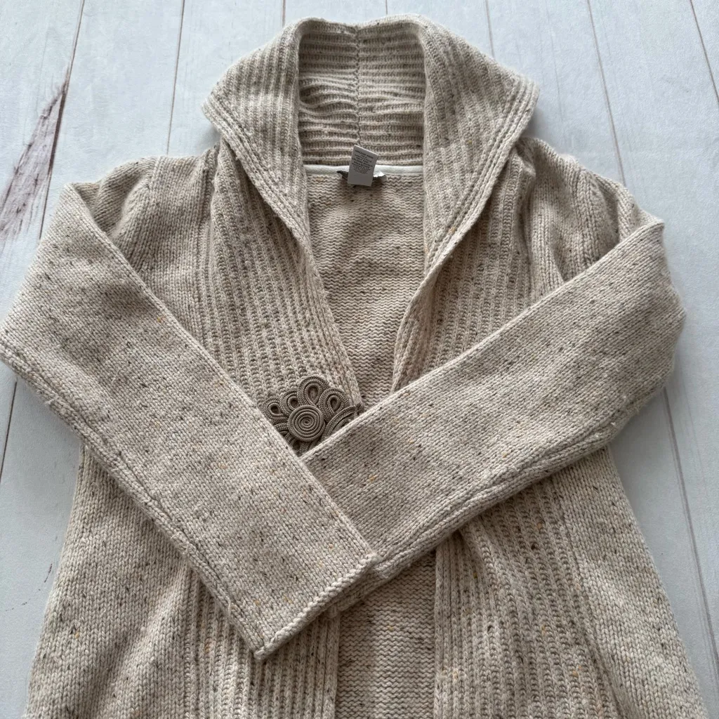 Soft Surroundings Sweater Cardigan Wool Cashmere blend Women’s S Oatmeal Shawl - Image 9