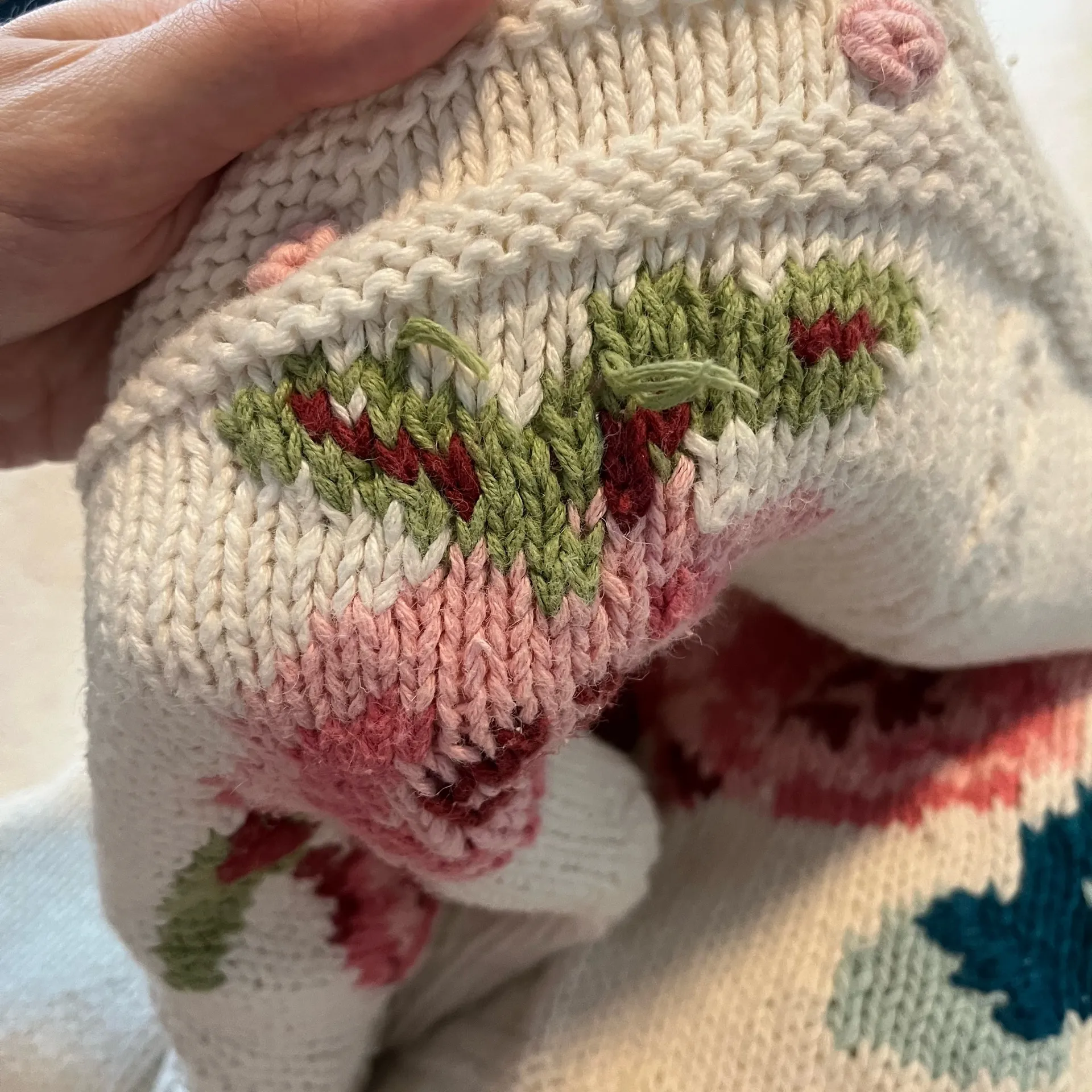 Vintage Floral Chunky Knit Sweater White Size L - Image 7