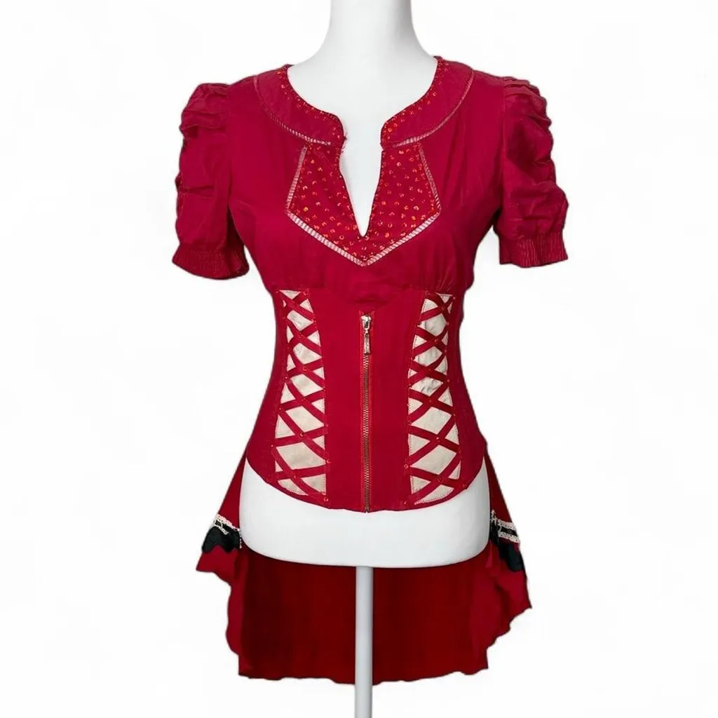 Y2K Steampunk Corset Top Red Size M - Image 2