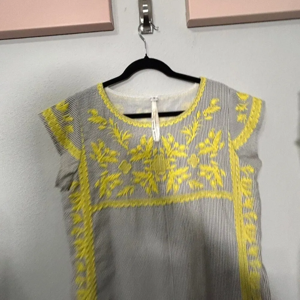 Uncle Frank Seersucker Embroidered Shift Dress Grey White Railroad Stripe Sz S - Image 5