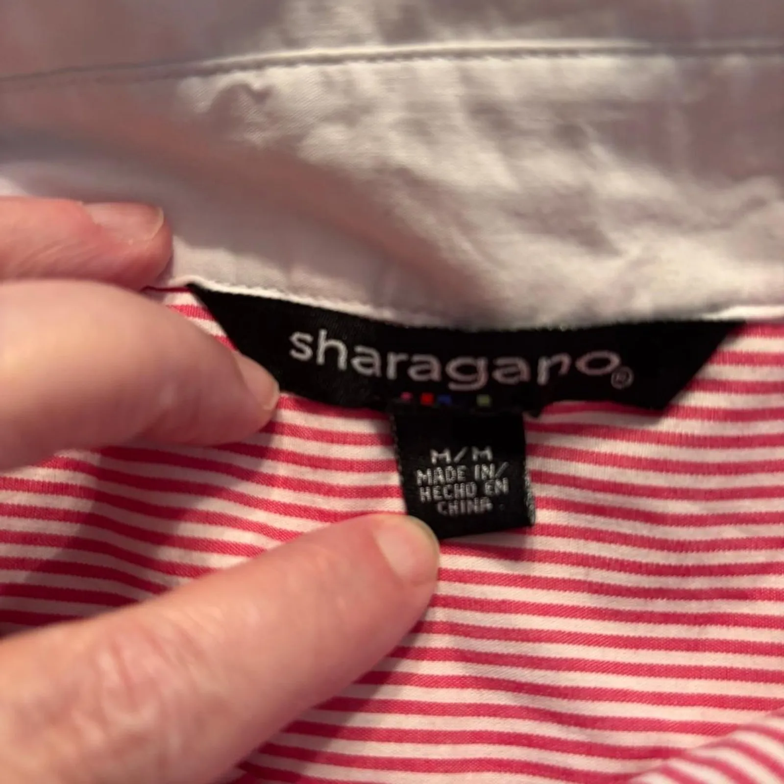 Sharagano Tunic Top Womens Size M Red & White Pinstripe front, white eyelet back - Image 4