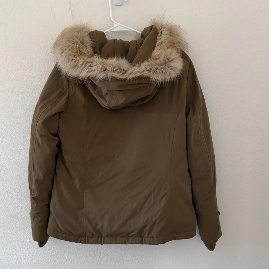Zara Puffer Parka Coat Hooded Jacket With Faux Fur Trim - Image 9