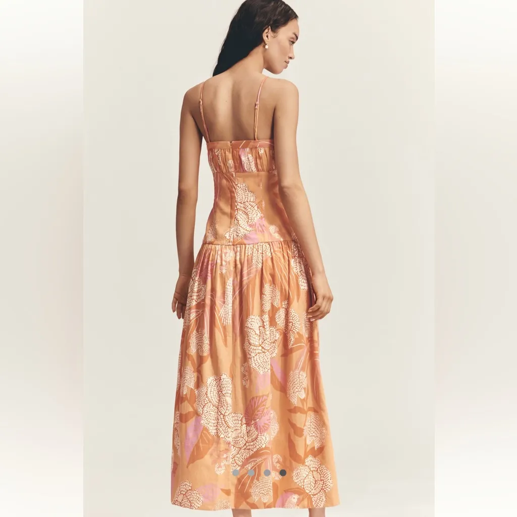 Farm Rio Anthropologie Linen Blend Strapless Drop-Waist Maxi Dress - Image 4