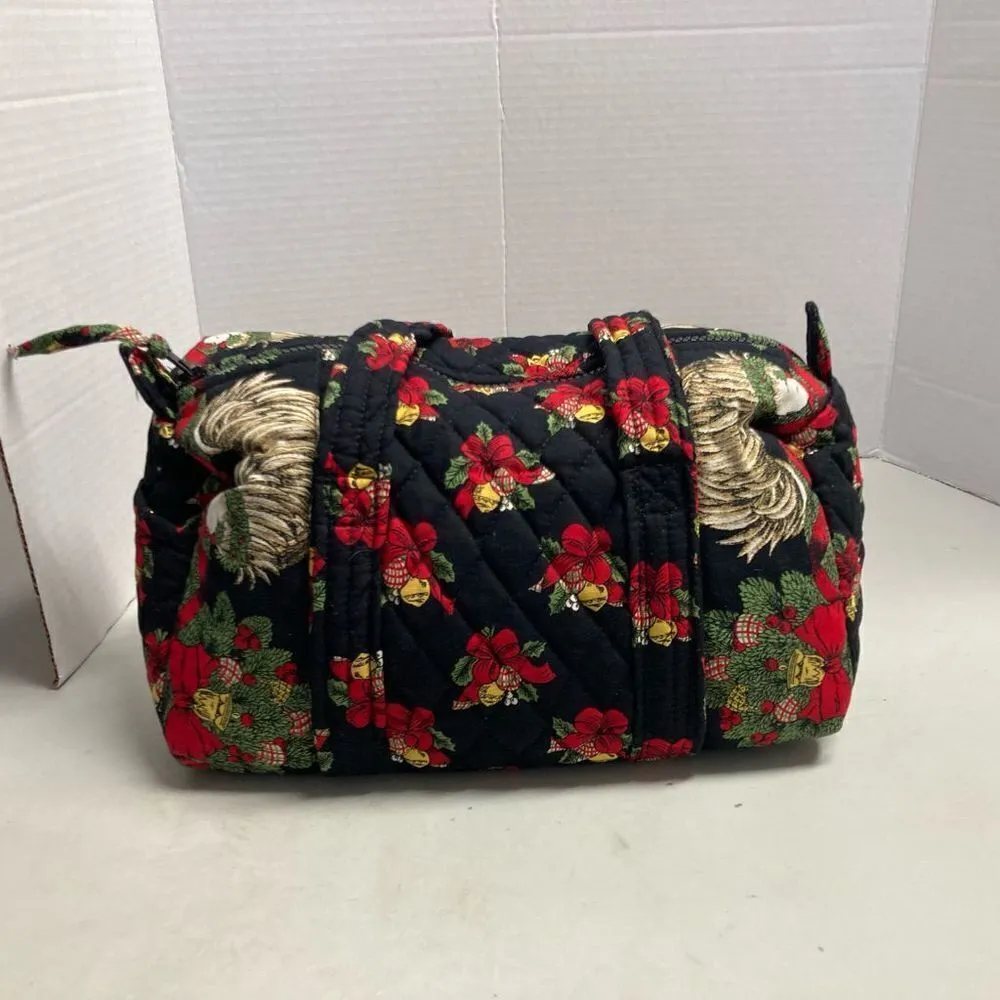 Vintage Vera Bradley RARE Black &‎ Red Hens &Holly Print Classic Quilt Handbag - Image 9