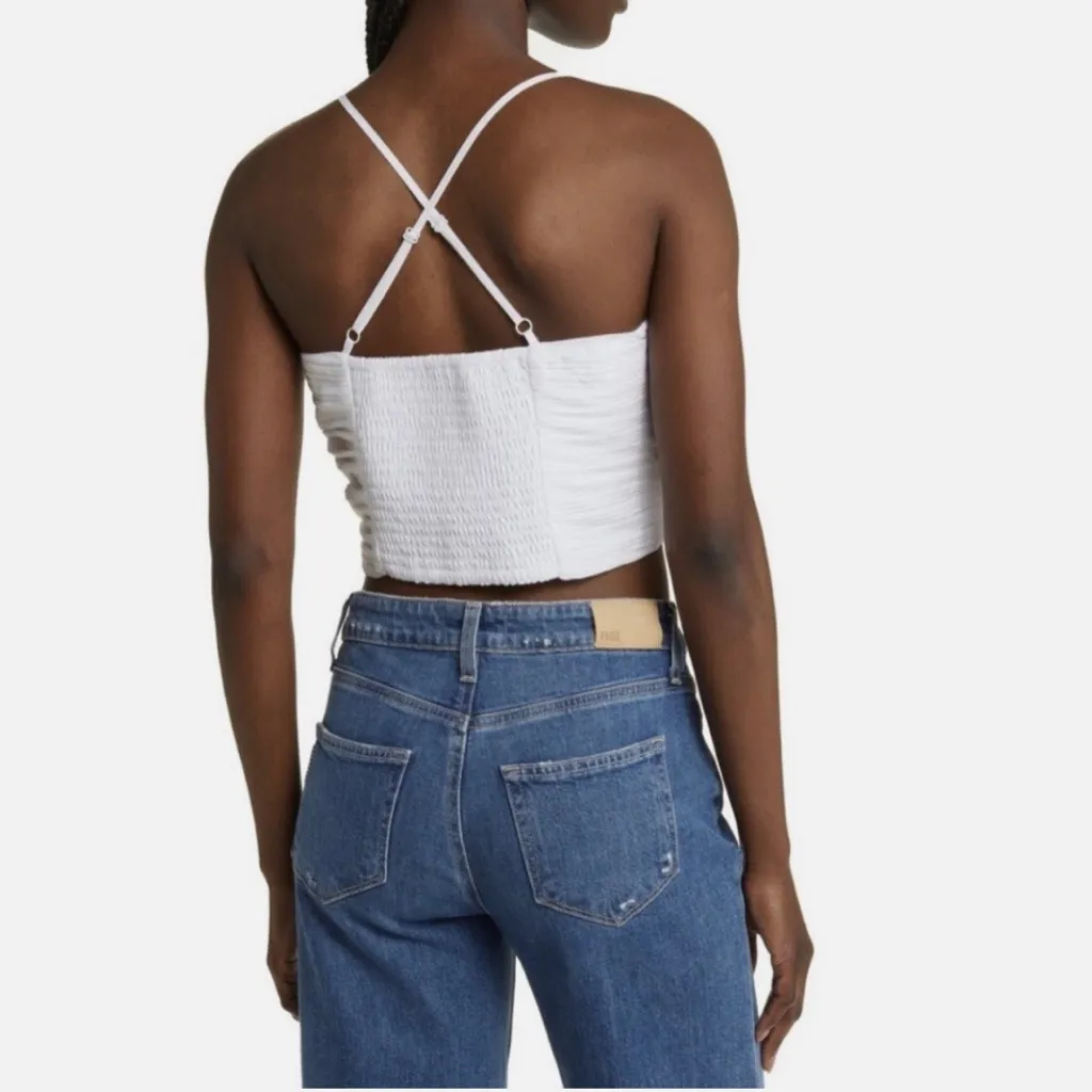Madewell Wendy Pleated Cotton Poplin Crop Top Eyelet White Size 6 NEW - Image 2