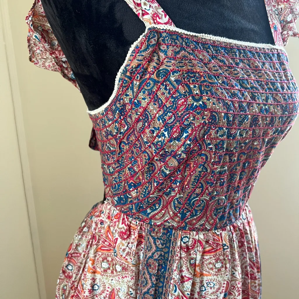 Haute Hippie Boho Peasant Fairy Whimsical Flutter Sleeve Paisley Maxi Dress - Image 5