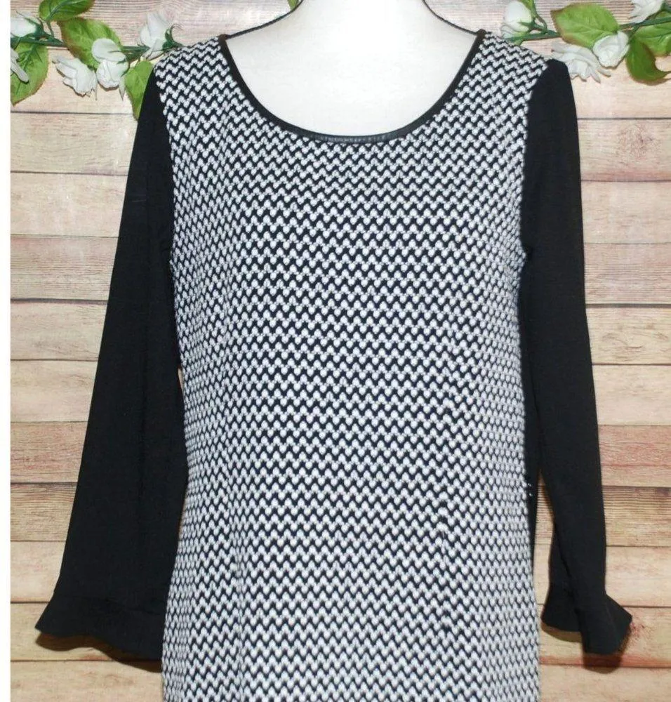 Max Mara Penny Black Midi Shift Dress Black White Size 14 Career Classic FLAWED - Image 2