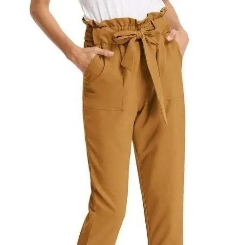 Grace Karin Paperbag Waist Pants Tan Tie Belt Cropped Ankle Leg L NWT - Image 2
