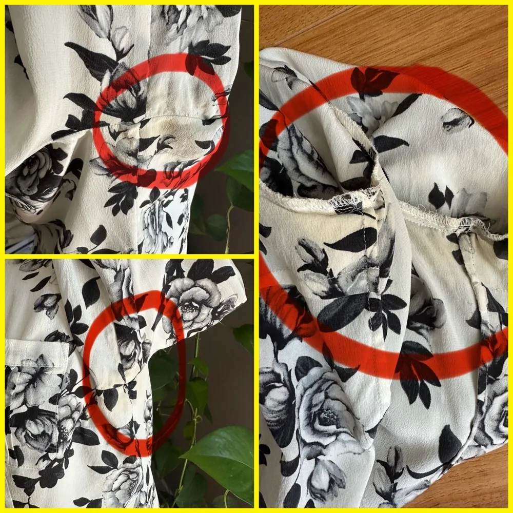 White House Black Market Black and White Floral Button Down Shirt - Image 9