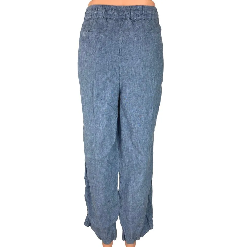 Charter Club Blue 100% Linen Wide Straight Leg Chambray Sweatapants Pants Sz L - Image 3