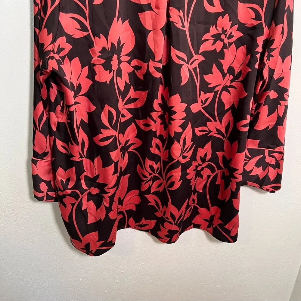 Zara Button Down Satin Blouse Brown Pink Floral L - Image 9