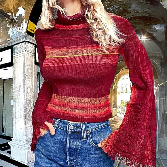 Free People Close To Me Pullover Turtleneck Sweater. Red - Image 2