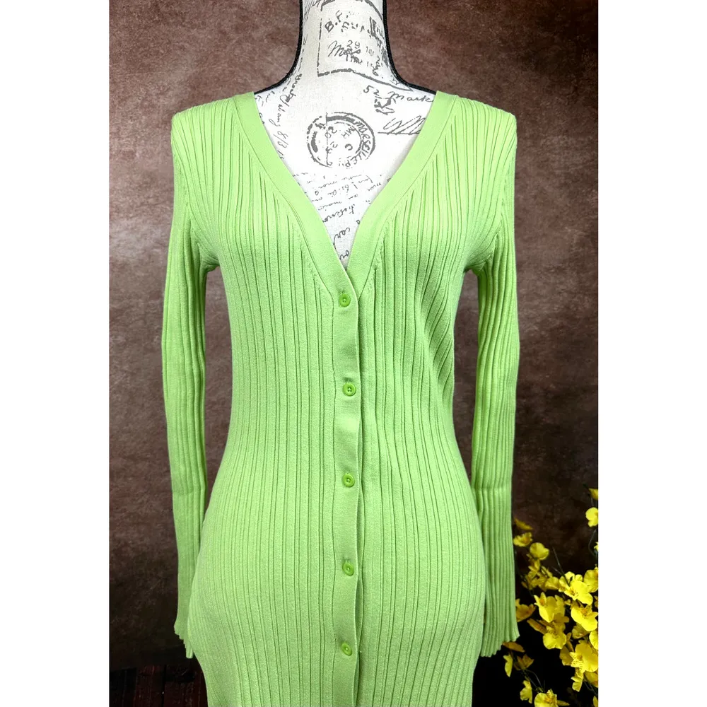 LITA By Ciara Icon Rib V Neck Cardigan Button Front Midi Dress - Image 6