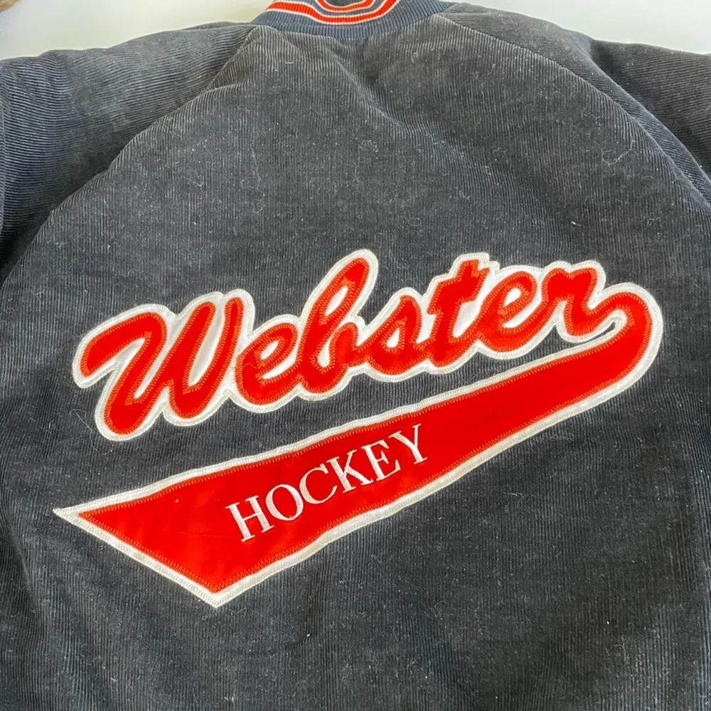 Vintage Action Jackets Black Orange Corduroy Webster Hockey Varsity Jacket Size XL - Image 4