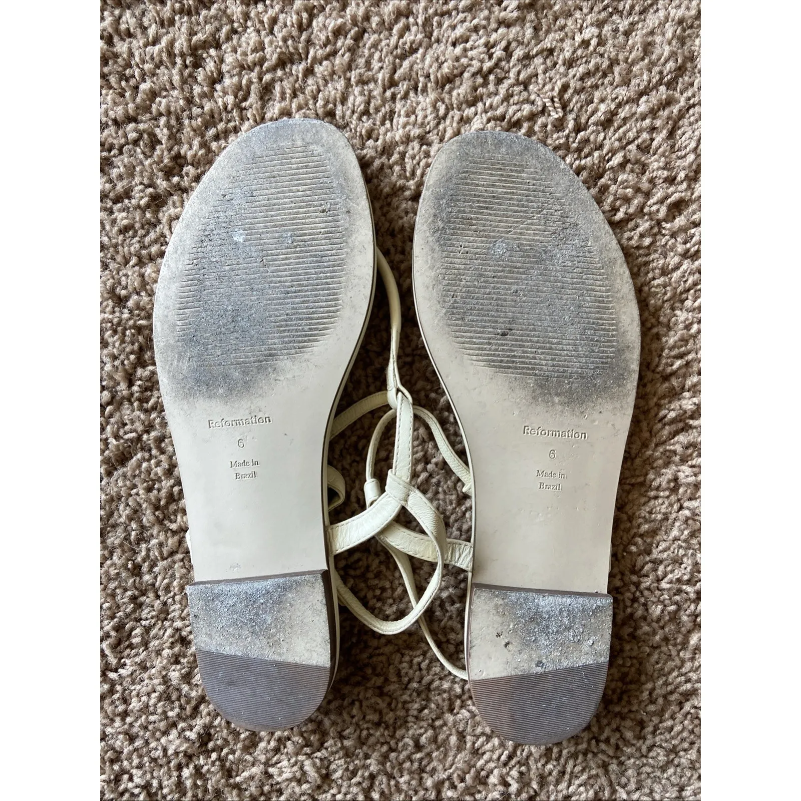 Reformation‎ Ivory Cream Leather T Strap Thong Sandals Adjustable Ankle Strap 6 - Image 4