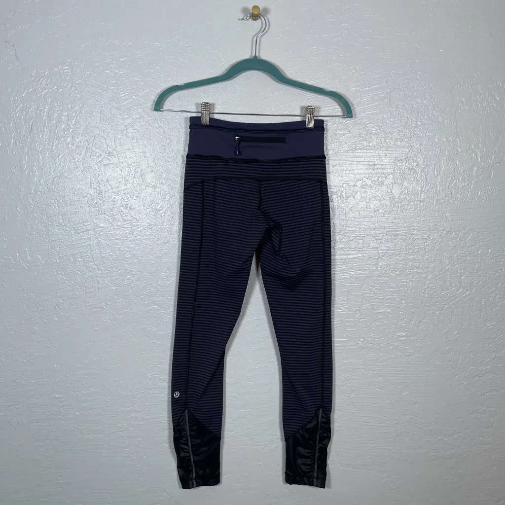 Lululemon Women 2 Pace Queen Tight Stripe Cadet Blue Black Athleisure Workout - Image 4