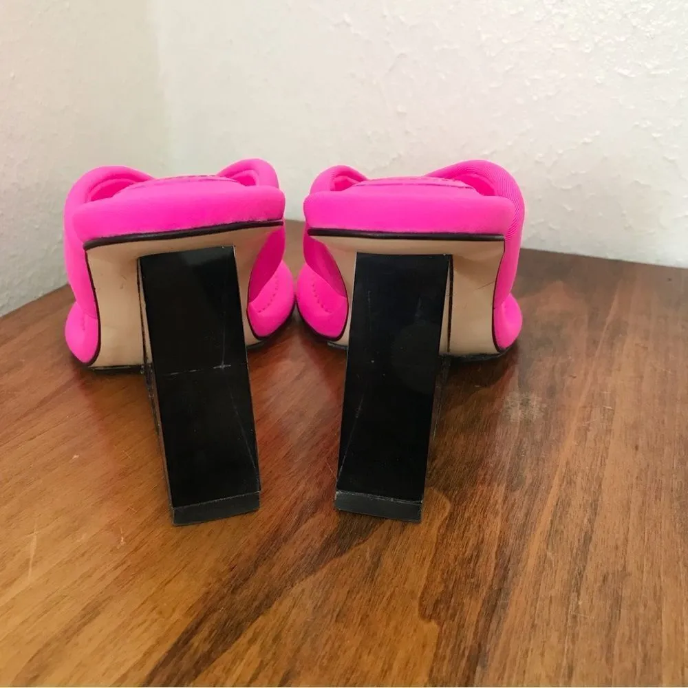 GOOD AMERICAN Neon Pink Cinderella Lucite Wedge Heel‎ Thong Scuba Womens Size 4 - Image 5