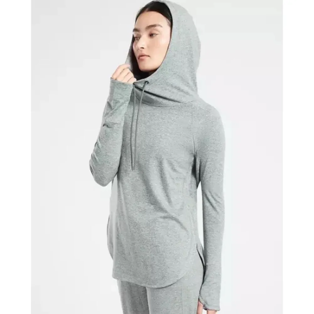 Athleta Uptempo Elevate Cowl Hoodie Light Gray Size Small Women Gym Workout - Image 2