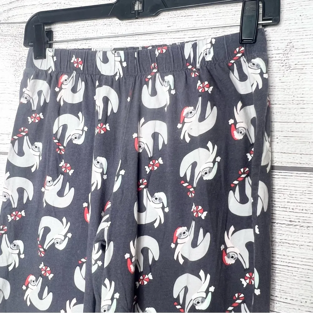 SO Gray Sloth Santa Hat Pajama Pants Size Small Christmas Holiday PJ’s Sleep - Image 2