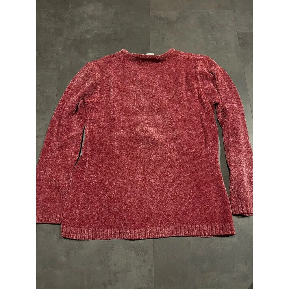 KIKIT Medium Chenille Pullover Sweater Cozy Knit Tiger Design Burgundy D - Image 6