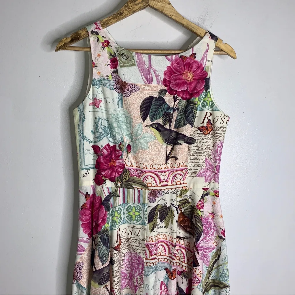 Siri 6 Fit N Flair Sleeveless Dress Floralbird Print CP4029‎ Pink - Image 5