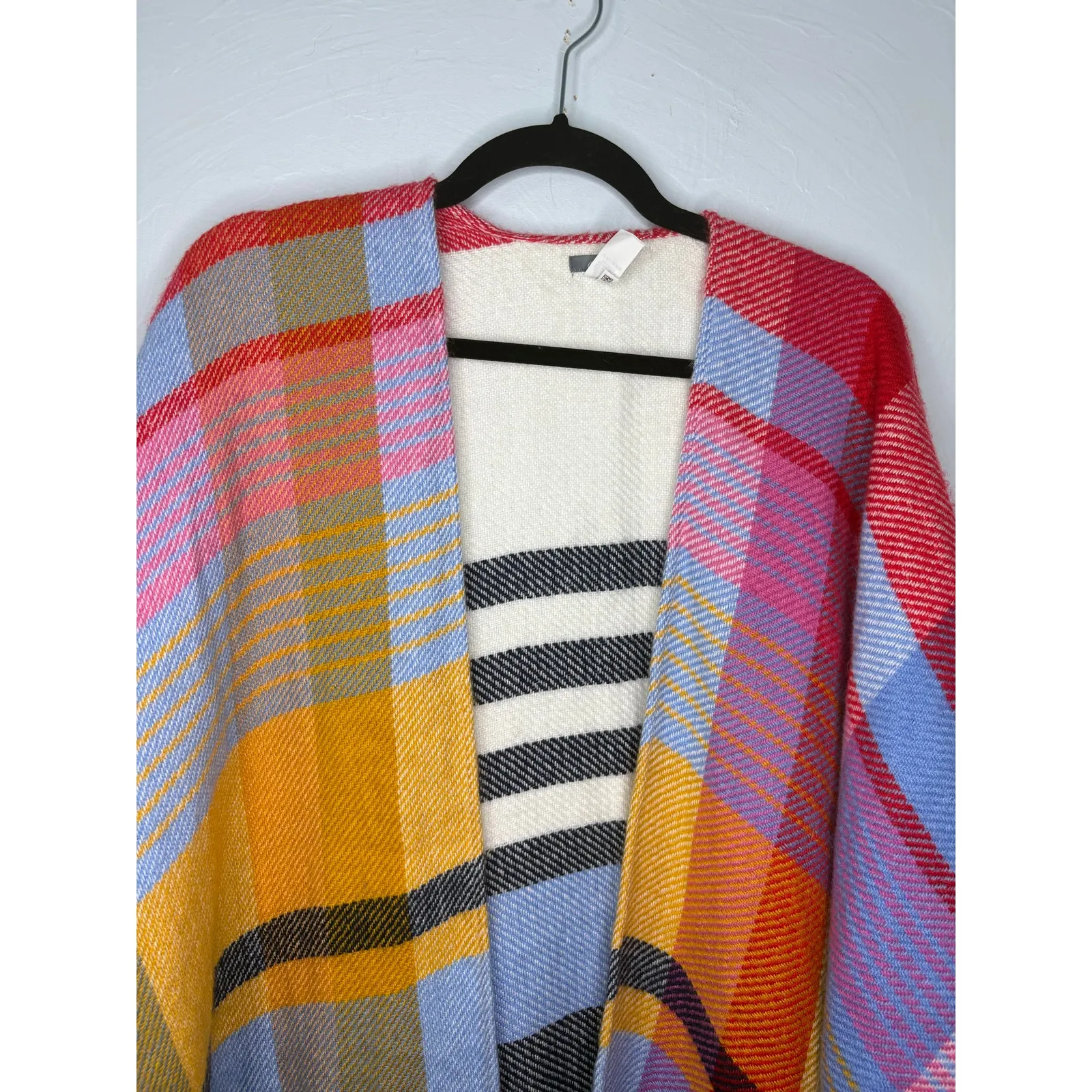 Aerie One-Size Poncho Plaid Multicolor Warm Oversized Shawl Wrap Scarf Jacket - Image 3