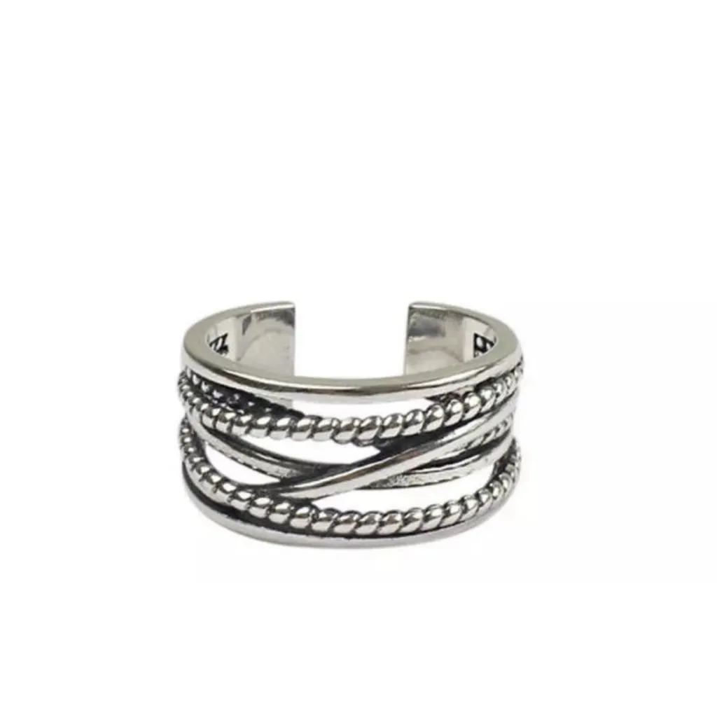 NEW Wide Unisex Line‎ Open 925 Sterling Silver Ring, Adjustable - Image 2