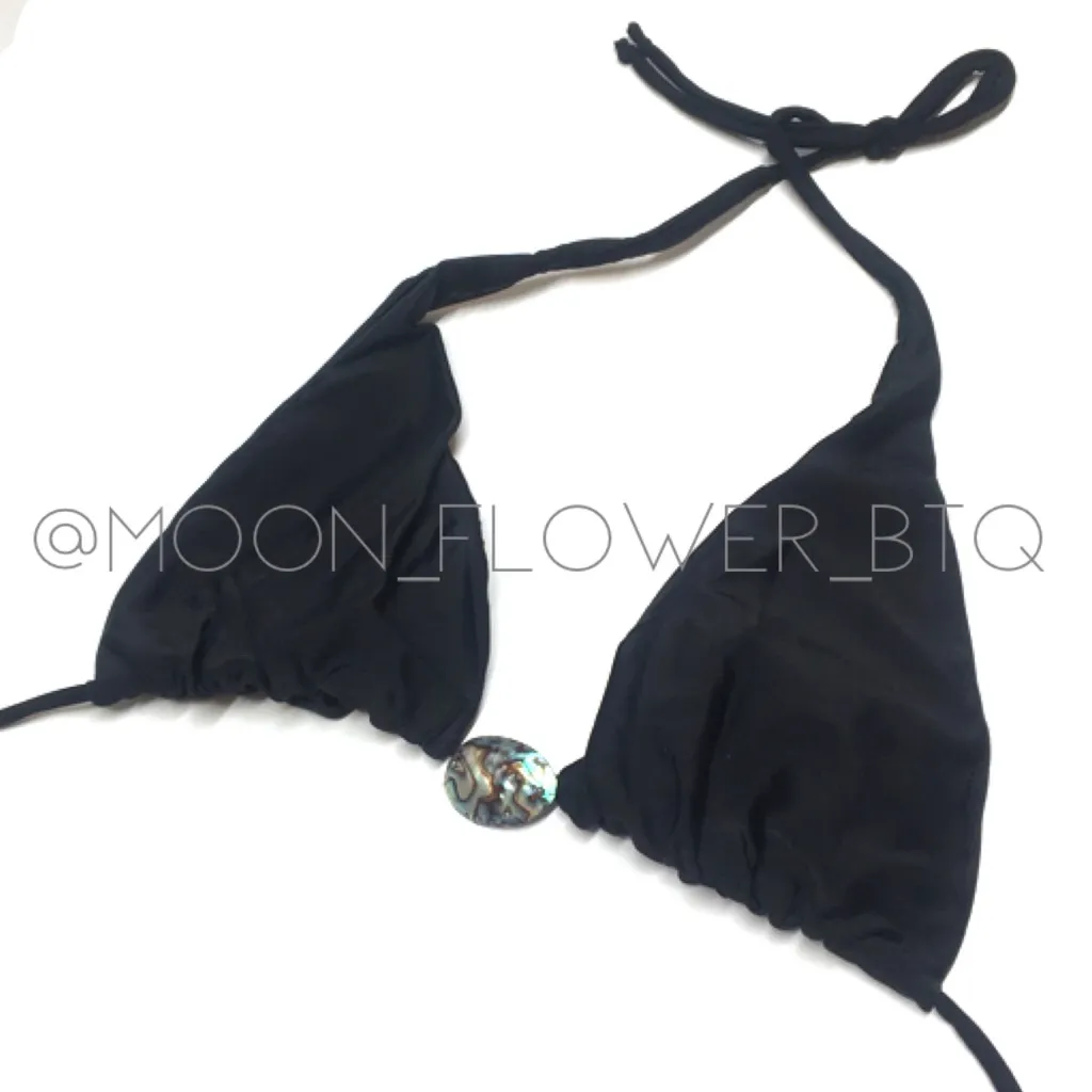 Black Abalone Shell Triangle Bikini Top Silver Size M - Image 3