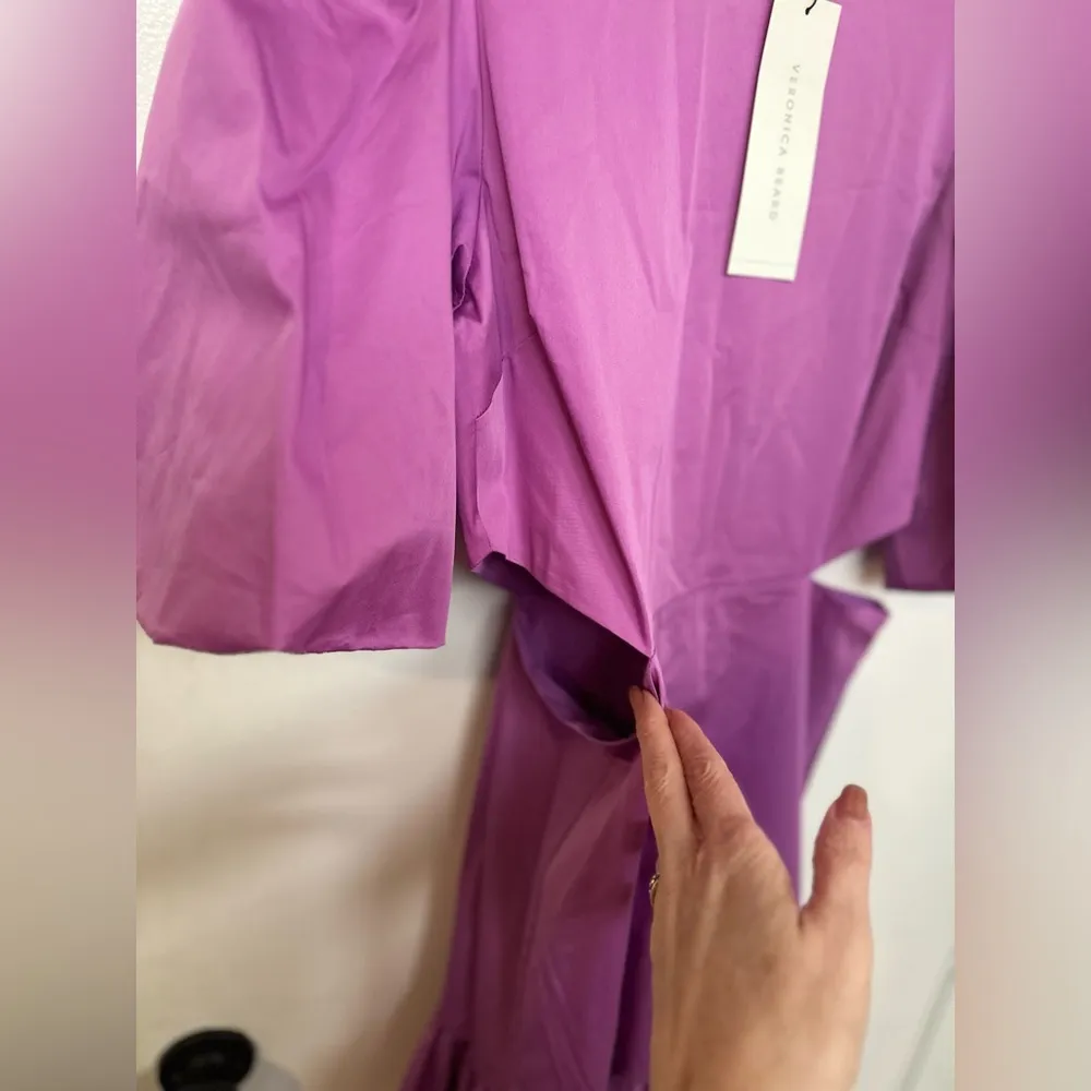 NWT Veronica Beard Iker Puff Sleeve Cut Out Dress Vivid Orchid - Sz 6 - Image 8