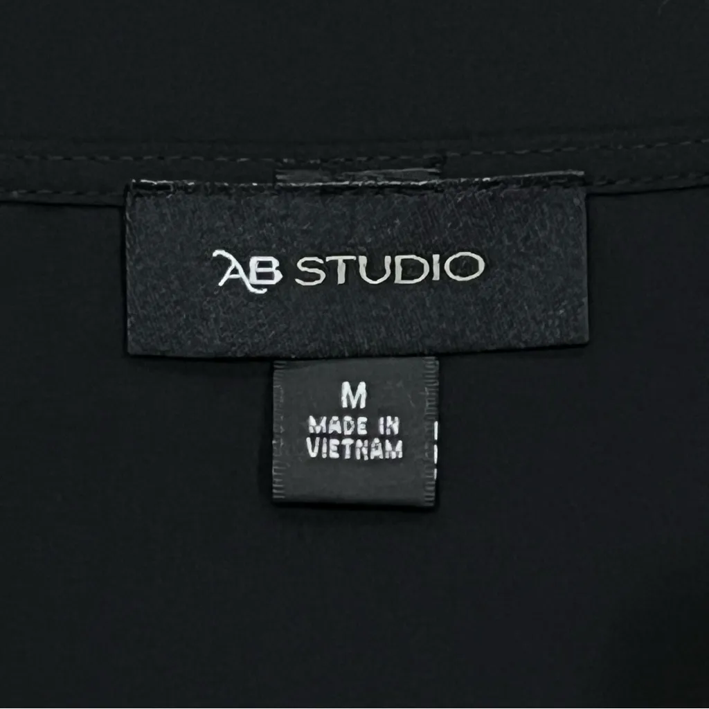 AB Studio Black Chiffon Pullover Poncho Blouse with Black Sequins Trim Medium - Image 11