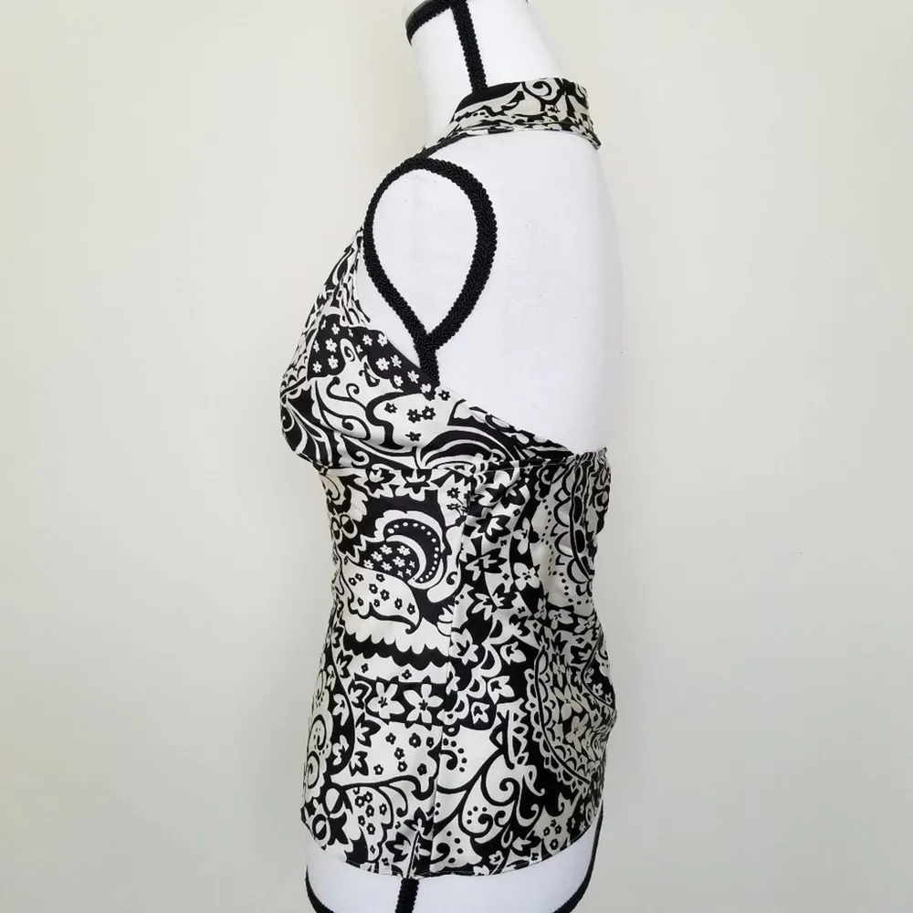 Express Y2K Silk Halter Top Black White Paisley Size XS - Image 2