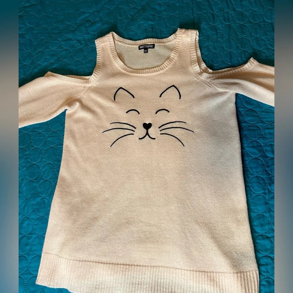 Hot Topic Kitty Sweater Medium With Shoulder Cut Outs - Image 9