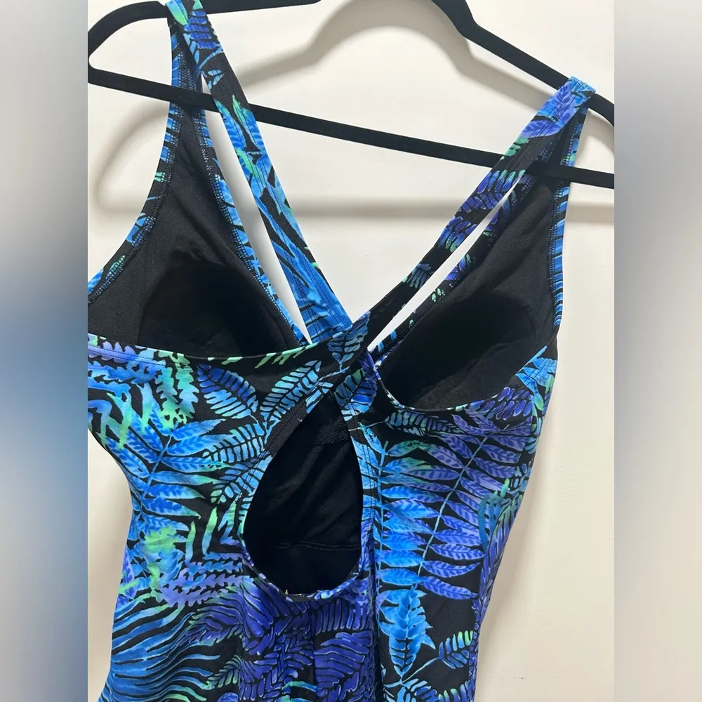 Speedo Tropical one piece swim bathing suit Lycra blue black green size 18 New - Image 2