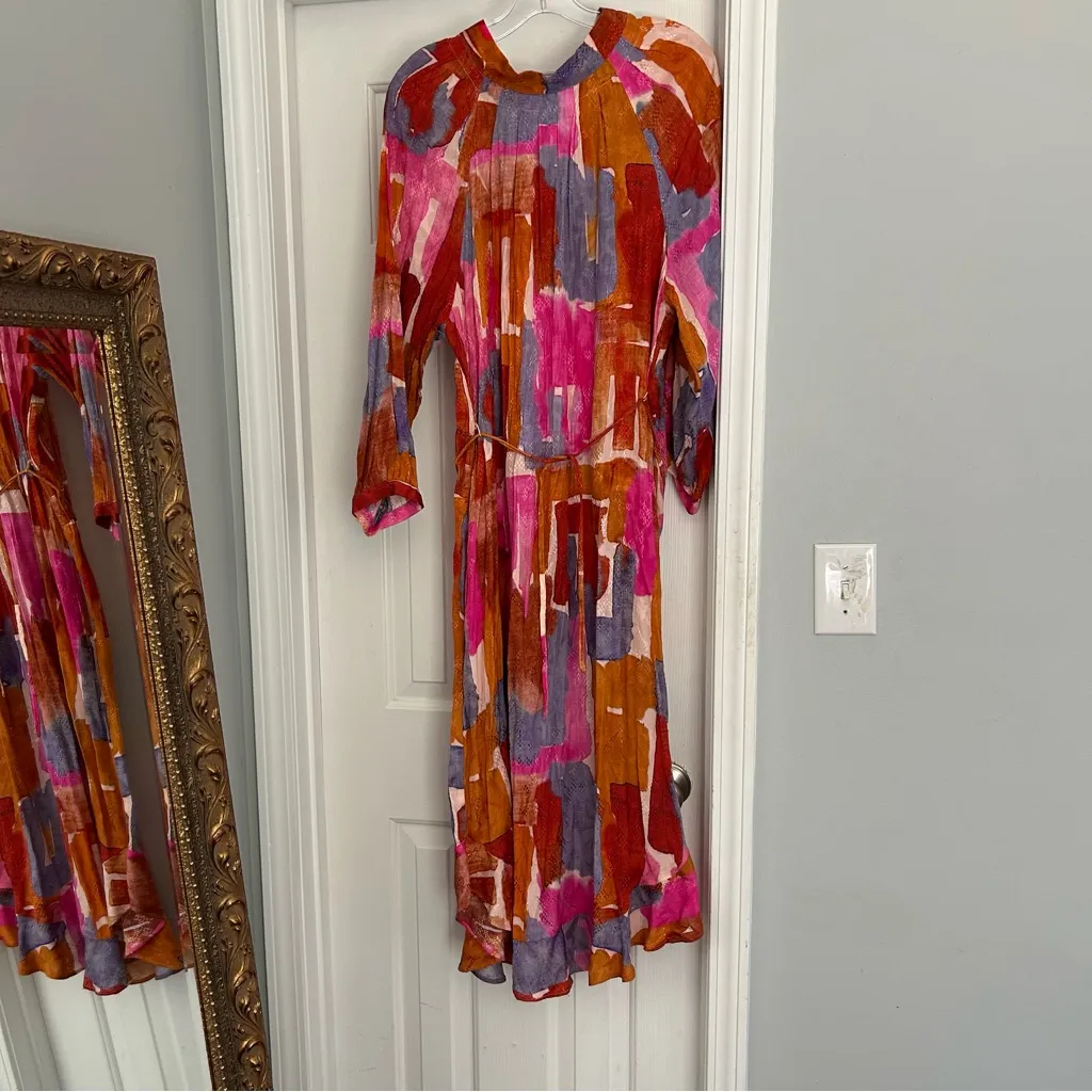 Maeve by Anthropologie Jessamine Mock Neck Maxi Dress Size XL pink orange - Image 2