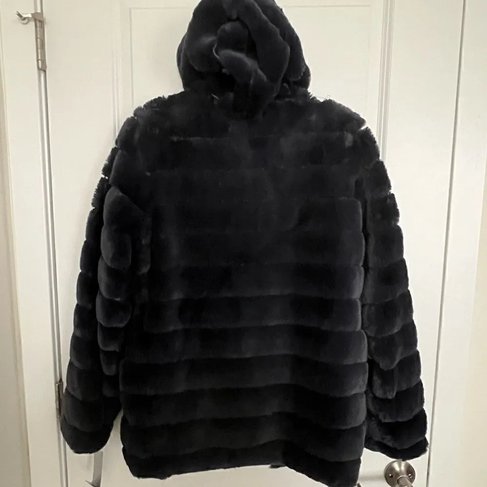 Steel Blue Faux Fur Mink, Steel Blue, Hooded Jacket Coat, NWT - Image 2