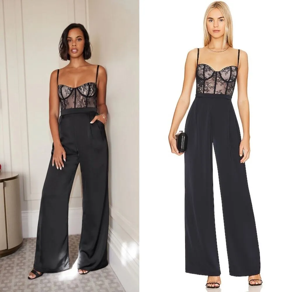 Katie May Black Tink Lace Bustier Sleeveless Wide Leg Jumpsuit XL - Image 9