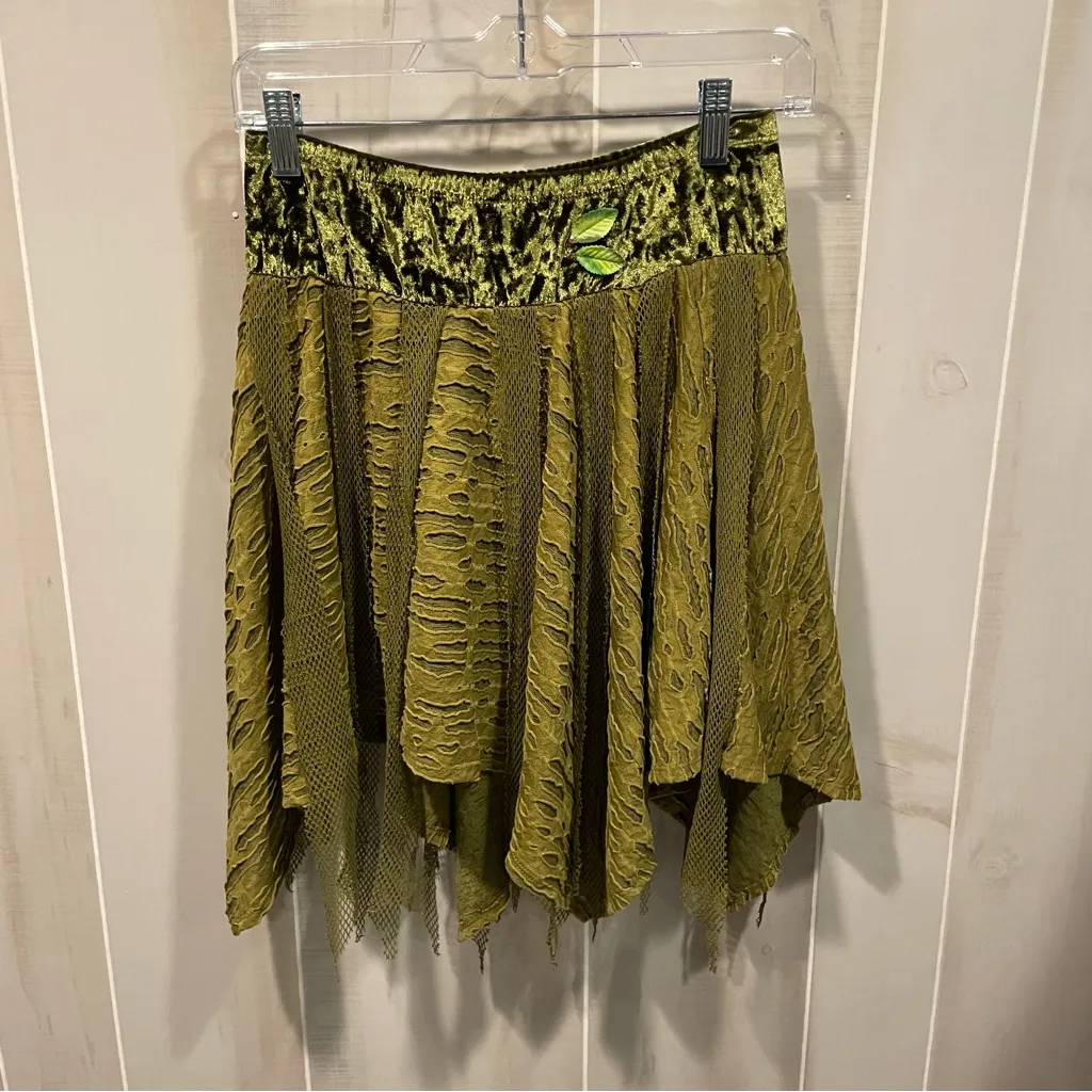 Cute olive velvet mesh woodland fairy skirt costume micro mini elves mythical Green - Image 8