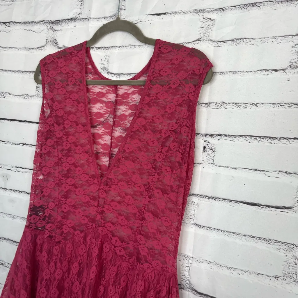 R.Vivimos Pink Lace Asymmetrical Midi Dress Women’s XL Deep V Sleeveless NWT Red - Image 7