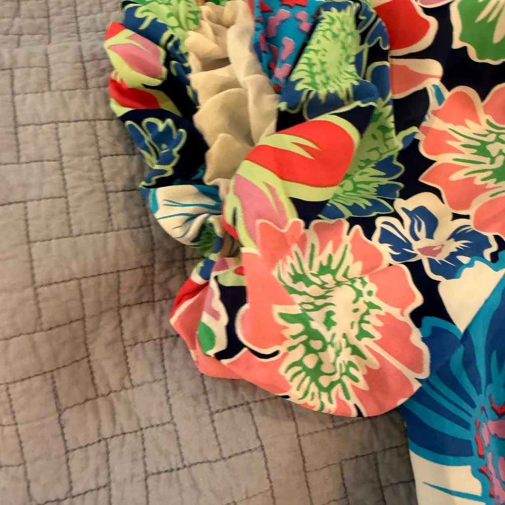 Umgee Blue Pink Puff Sleeve V-Neck Sundress - Image 7