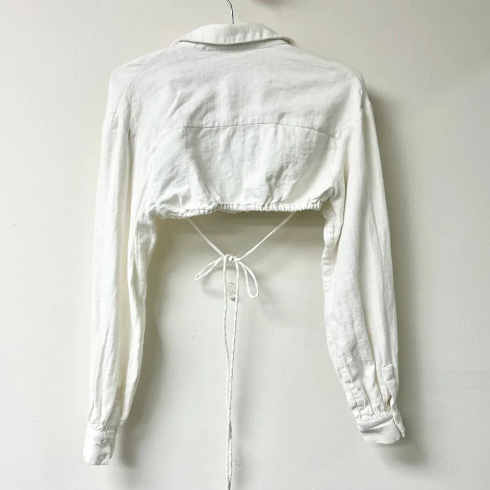 House of CB Iris Long Sleeve Wrap Around Cropped Shirt Off White Women's Size XS - Image 5