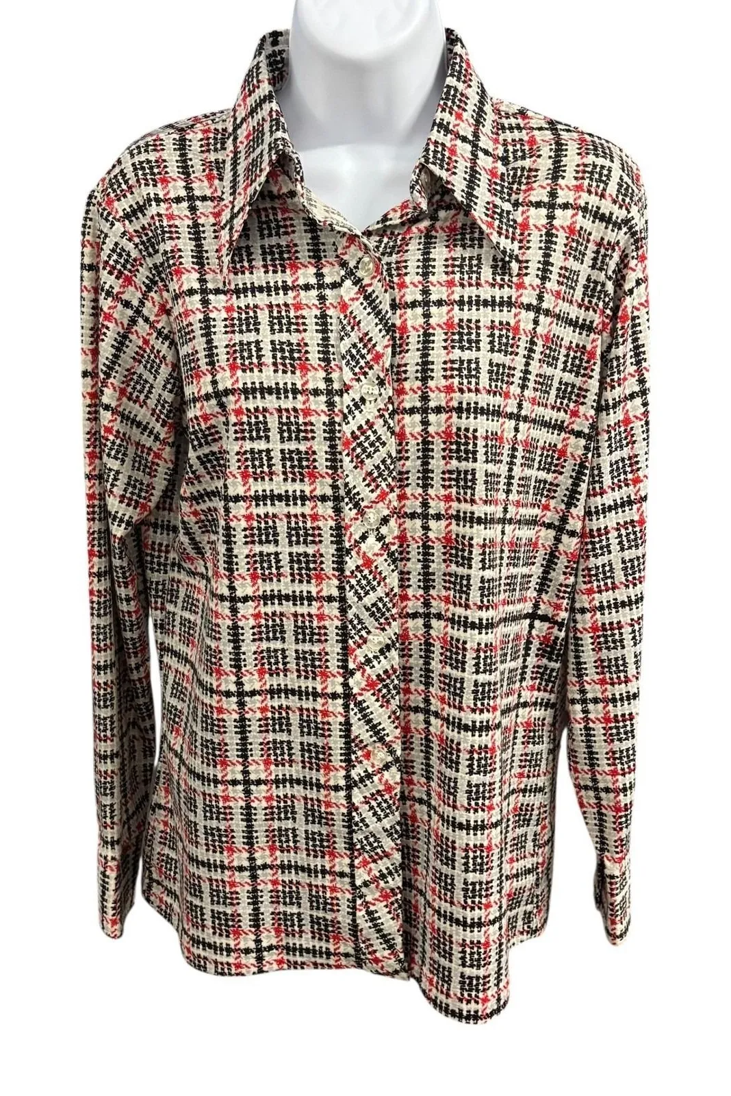 Vintage Cape Cod Match Mate Plaid Long Sleeve Button Up Shirt Women's Medium Tan - Image 1