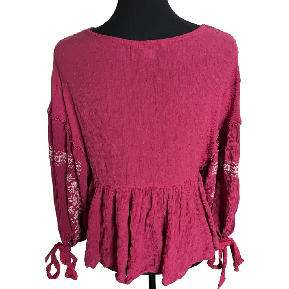 American Eagle AEO Long Sleeve Embroidered Peasant Top Small Women’s Pink EUC. - Image 3