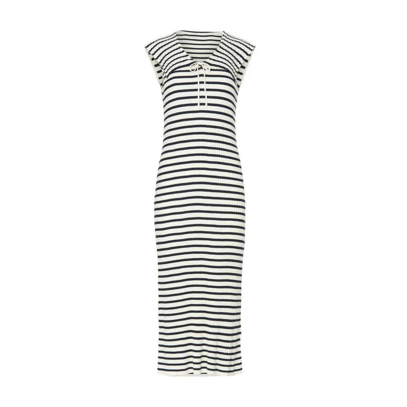 Rixo Antibes Navy White Striped Ribbed Knit Collared Sleeveless Midi Dress M Blue Size M - Image 5