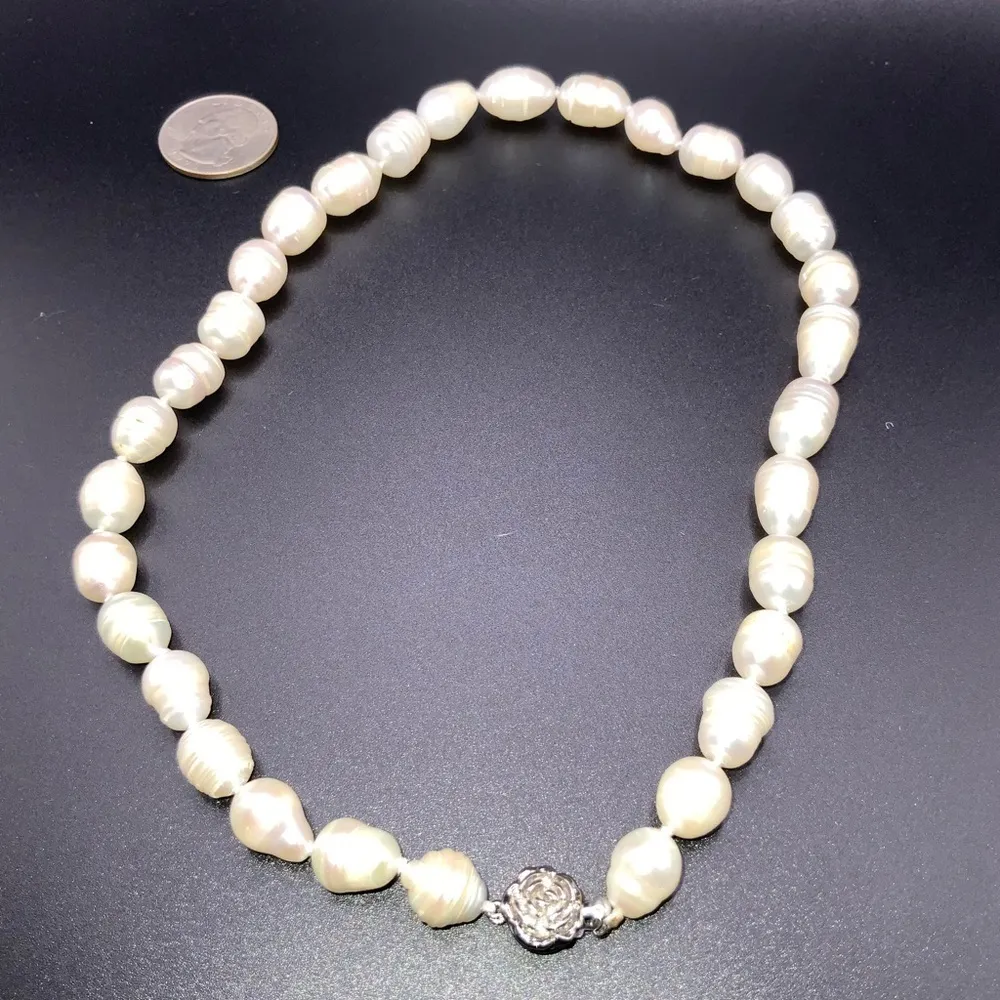 Baroque Japanese Pearl 12X14mm 18 Inches With Silver Rose Clasp Necklace Chocker - Image 6