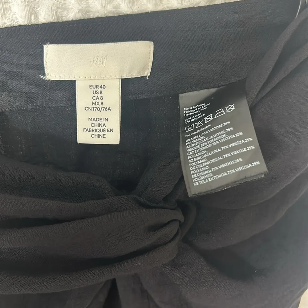 Knot Detail Linen Blend Black Midi Skirt with Slit H&M Size 8 - Image 9