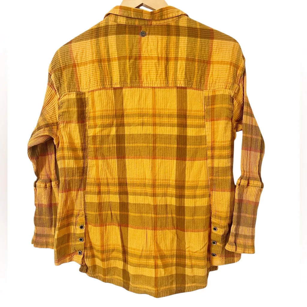 Prana‎ Yellow and Brown Organic Cotton Plaid Flannel Style Button Down Shirt - Image 3