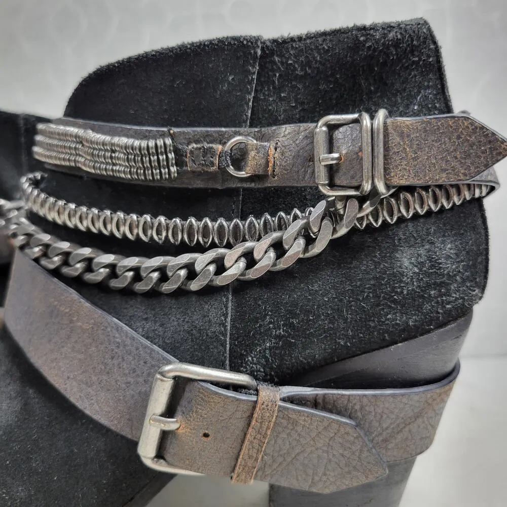 Trouve Bristol Womens Chained Ankle Boots 7M Black Suede Leather Western Bootie Size 7 - Image 5
