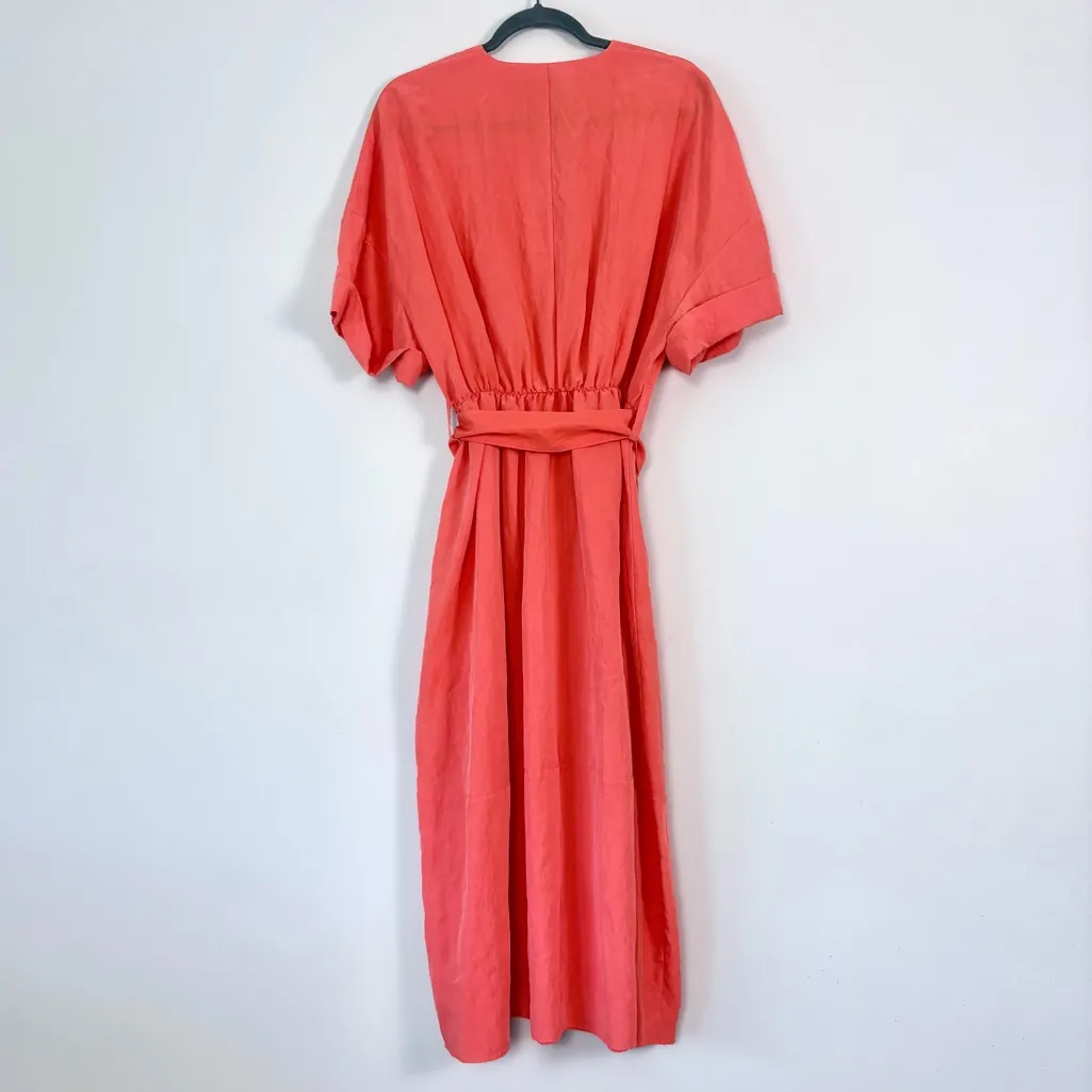 Vince Cuffed Short Sleeve V-Neck Midi Shirt Dress in Burnt Orchid Medium - Image 6